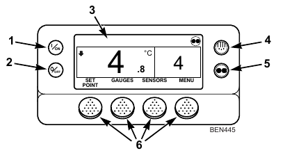 Дисплей и кнопки панели SR-3 на рисунке Thermo King