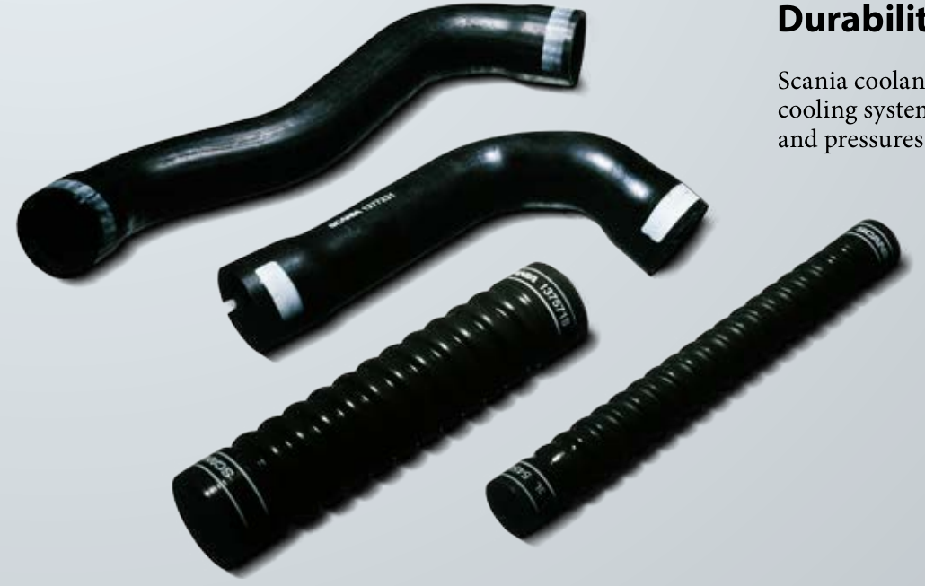 Патрубки из раздела Scania Coolant Hose. Это справочные компоненты, не фотография повреждения на машине клиента.